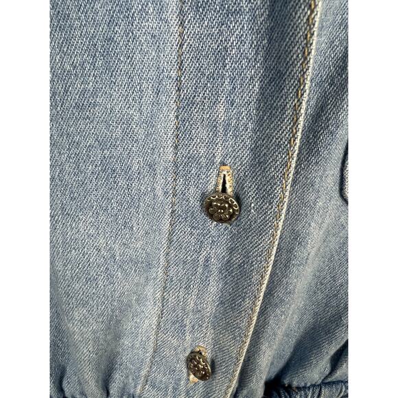 Vintage 90s Denim Short Romper Gloria Vanderbilt Size Large Petite Buttons - Picture 3 of 8